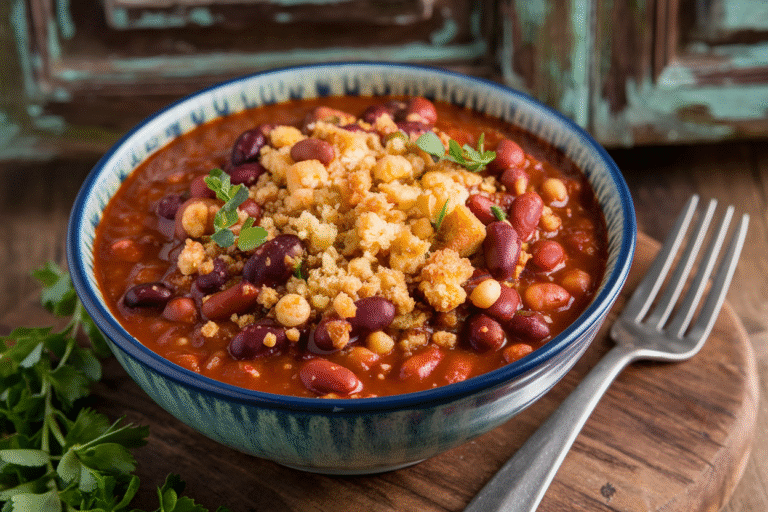 Vegetarian Chili with Beans & Cornbread Crumble: The Comfort Food Hack You Need