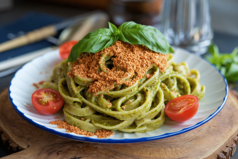 Pesto Pasta with Nutritional Yeast: The Lazy Gourmet’s Dream